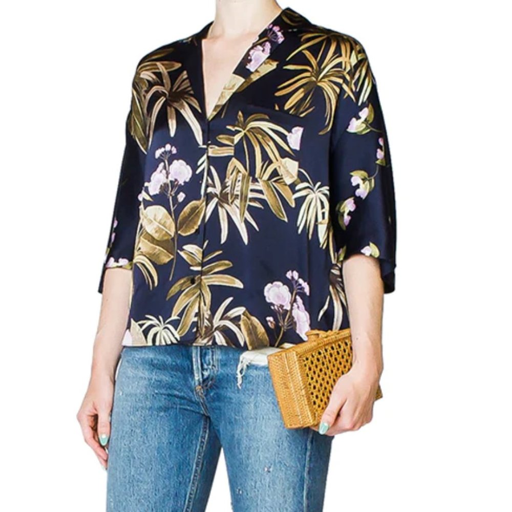 VINCE Tropical Garden Silk PJ Shirt XL